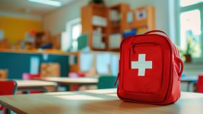 Erste-Hilfe-Tasche auf einem Tisch in einem Klassenraum 112180100000034413.jpg