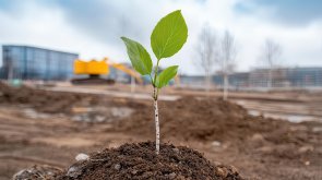 A construction site transformed into a phytoremediation project with pioneer species like birch trees planted in toxic soil, clean and innovative 112180100000042390.jpg