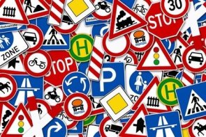 background of many road signs background of many road signs