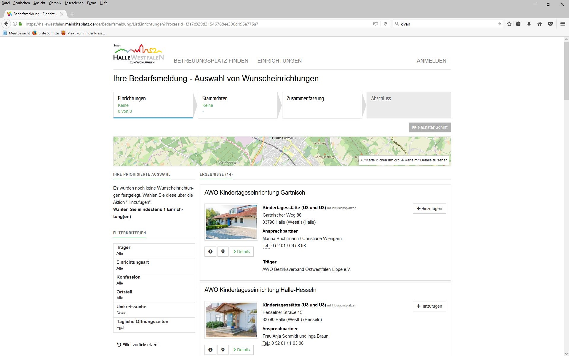 Screenshot Kivan, hier Halle/Westf.