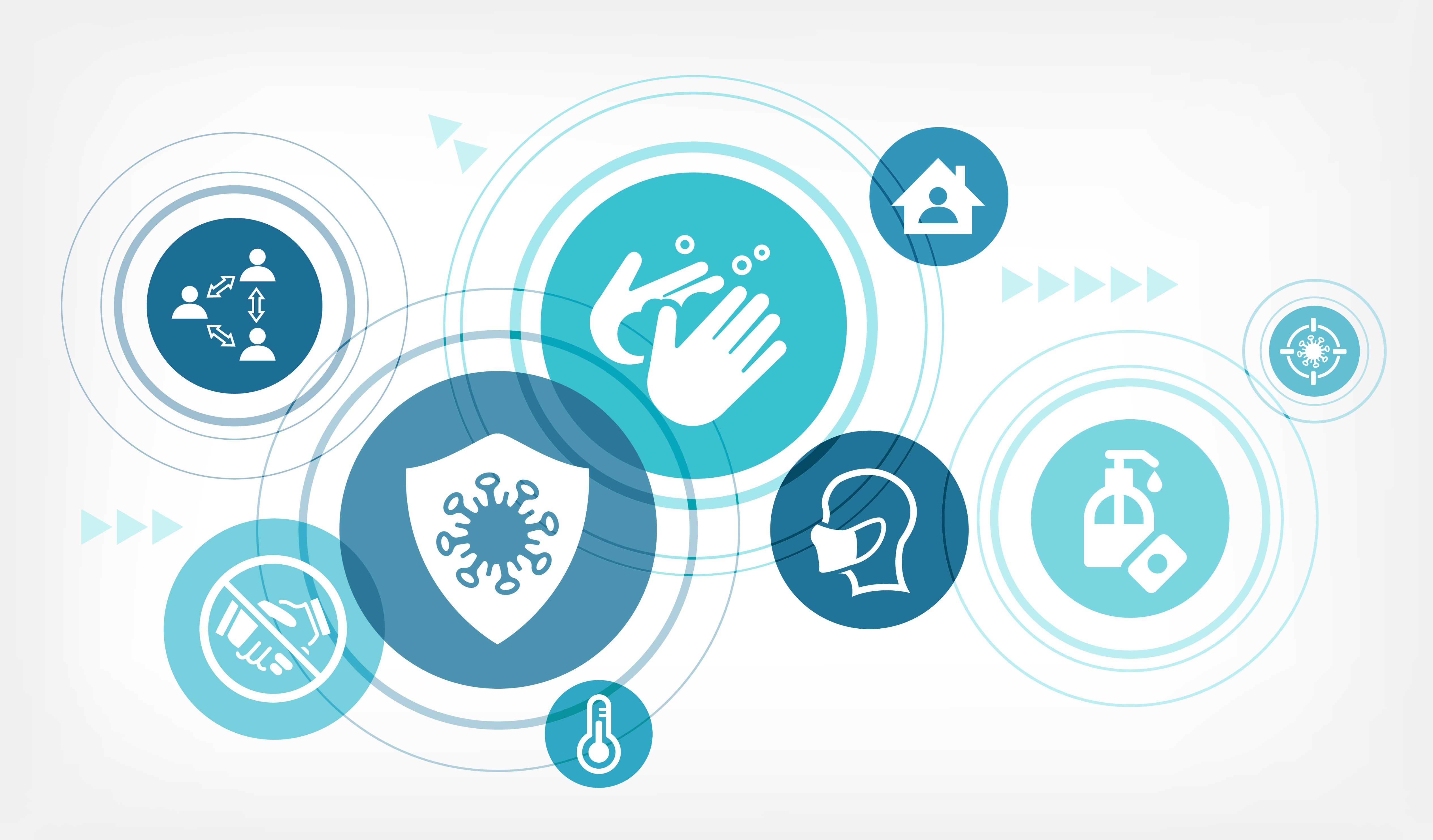 corona infection prevention vector illustration. Concept with connected icons related to hygiene and virus protection measures, how to prevent contamination and transmission. Corona-Symbole Hygienekonzept