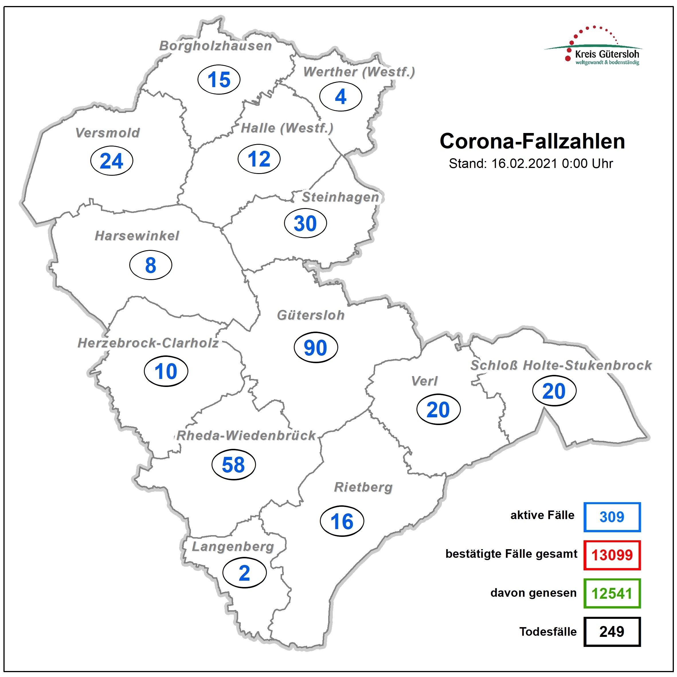 Karte mit Coronafallzahlen