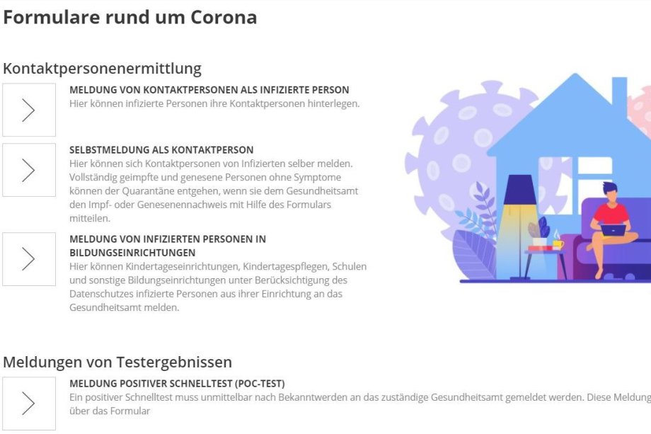 Screenshot der Formularseite auf der Corona-Internetseite des Kreises Gütersloh