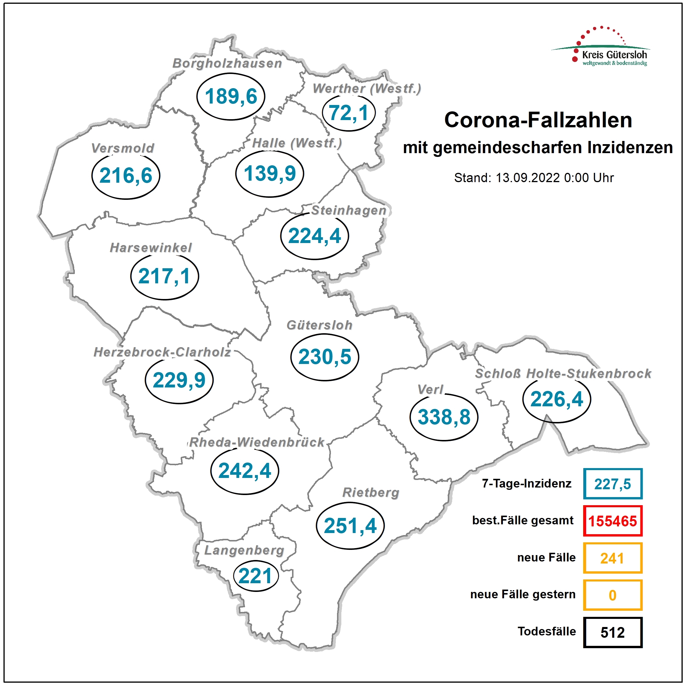 Karte mit den aktuellen Coronazahlen