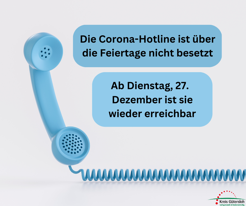 Grafik zu den Öffnungszeiten der Coronahotline, sie ist ab dem 27. Dezember wieder erreichbar