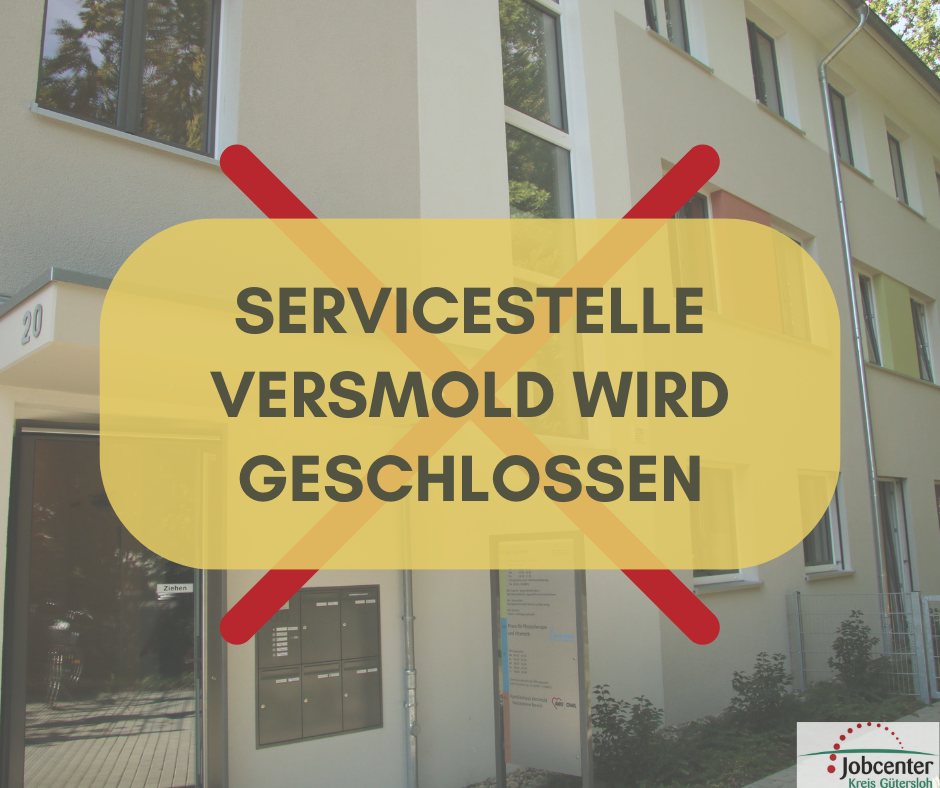 Grafik Servicestelle Versmold wird geschlossen, Haus im Hiintergrund zu sehen