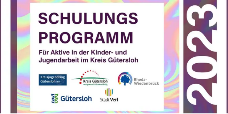 Grafik mit Schriftzug: Schulungsprogramm für aktive in der Kinder- und Jugendarbeit Gütersloh