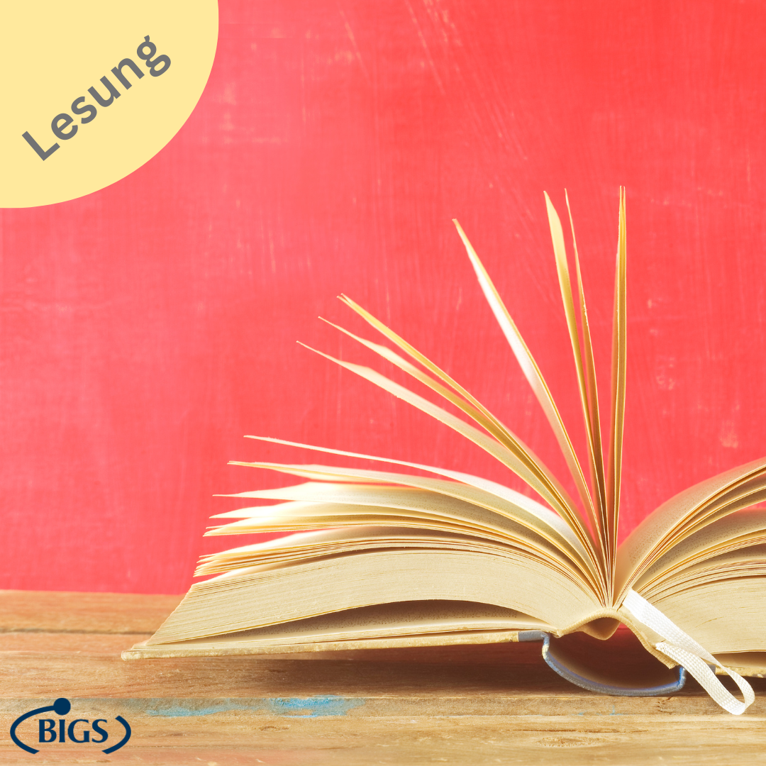 Grafik mit einem aufgeschlagenem Buch und dem Hinweis Lesung