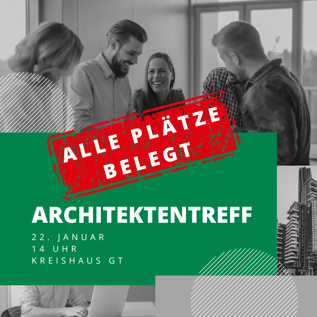 Grafik zum Architektentreff am 22.01, Hinweis alle Plätze sind belegt