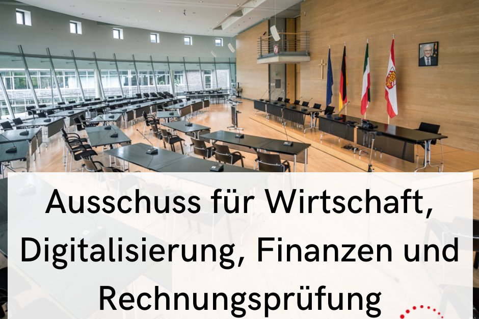 Grafik Ausschuss für Wirtschaft, Digitalisierung, Finanzen und Rechnungsprüfung Ein Foto vom großen Sitzungssaal auf dem der Name des Ausschusses geschrieben worden ist