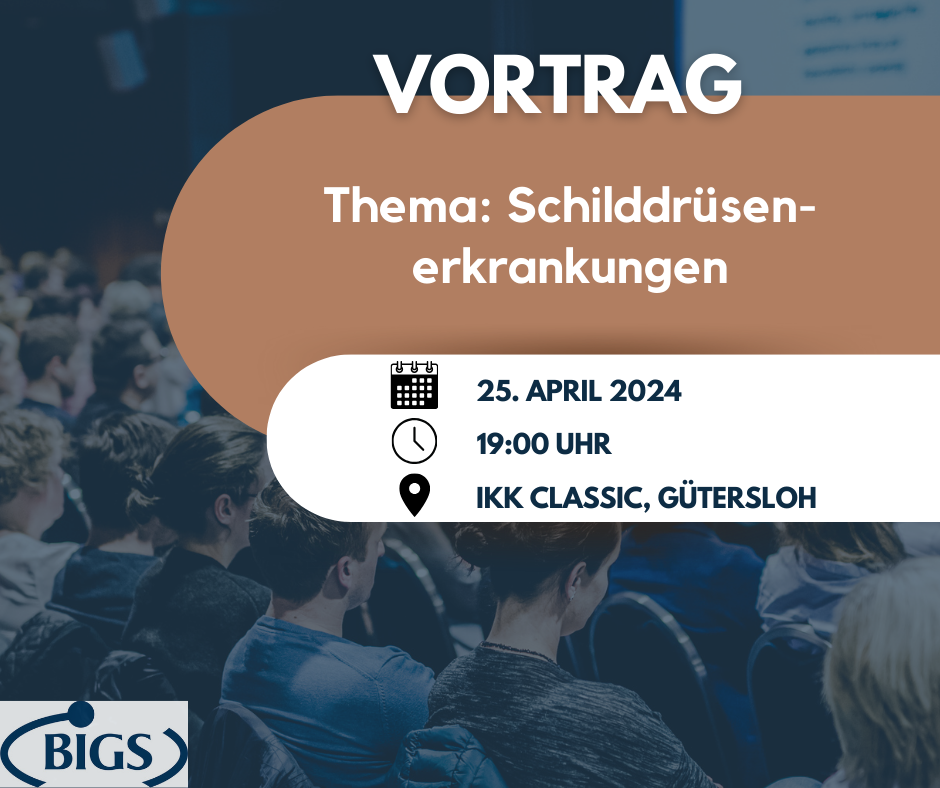 Eine Grafik wurde erstellt. Die Daten zum Vortrag sind dort zu finden und im Hintergrund sind Menschen zu sehen, die einem Vortrag zuhören.