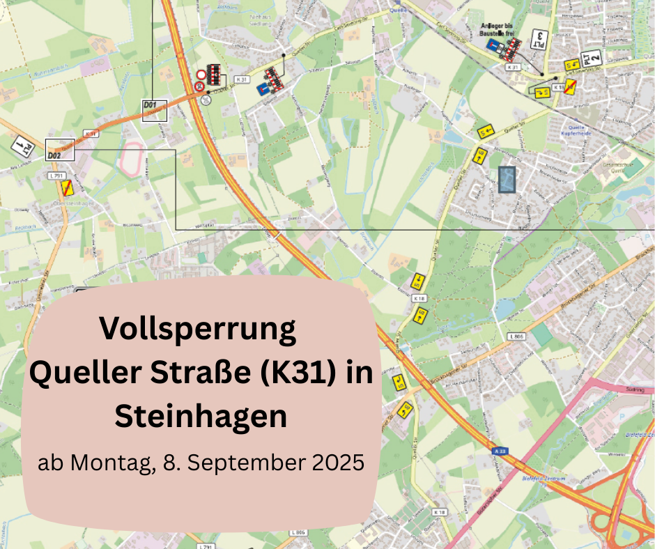 Vollsperrung Queller Straße (K31) in Steinhagen - 1