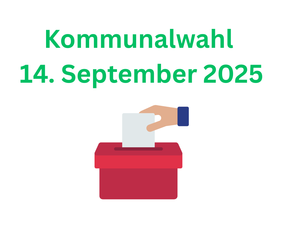 Canva Grafik Kommunalwahlen - Wahlurne und Hand, die einen Stimmzettel einwirft