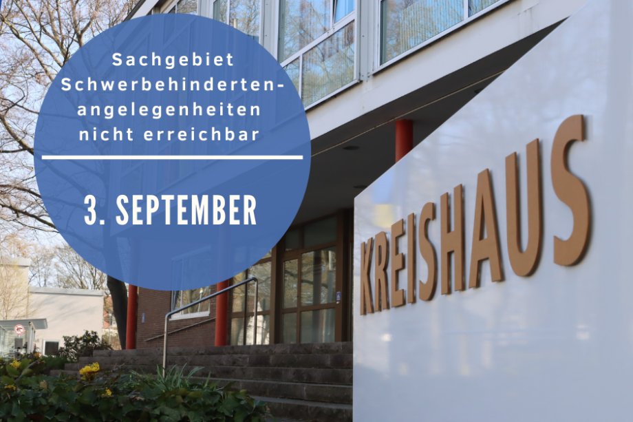 Canva-Grafik mit einem Foto des Kreishauses Wiedenbrück und der Info, dass der Schwebbereich am 3. Septeber 2025 nicht erreichbar ist.