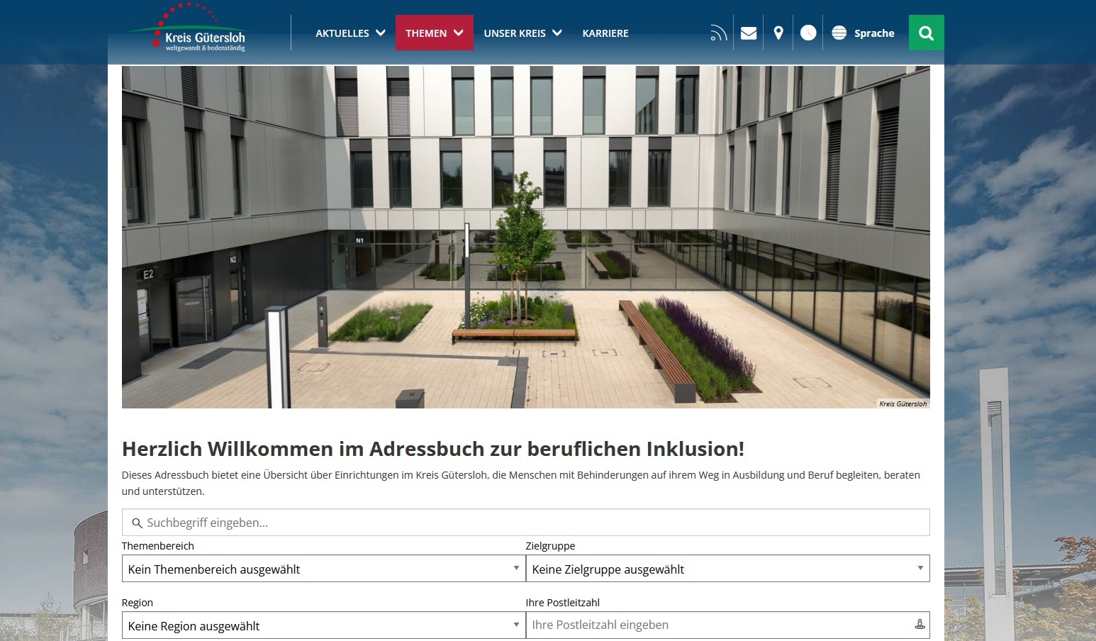 Screenshot einer Internetseite, auf dem ein Adressbuch abgebildet ist. 