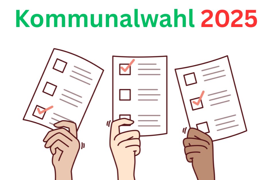 Kommnualwahl 2025 - 1 Canva Grafik Kommunalwahl, drei Hände, drei Stimmzettel