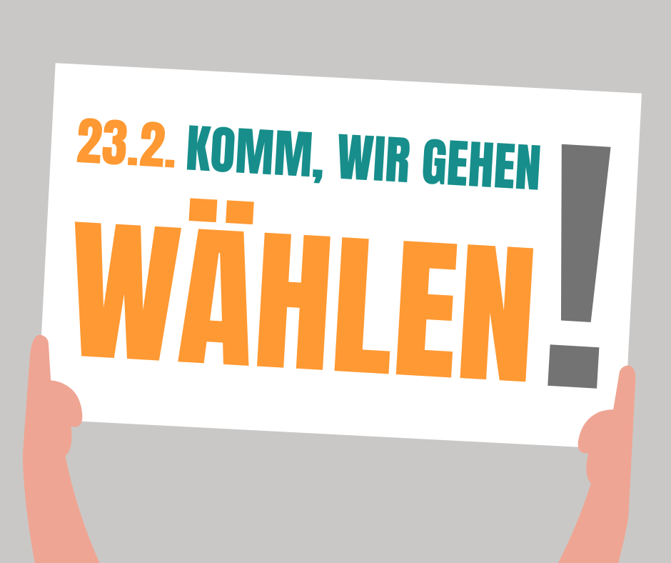 Grafik mit der Aufshcrift 'Komm, wir gehen wählen'