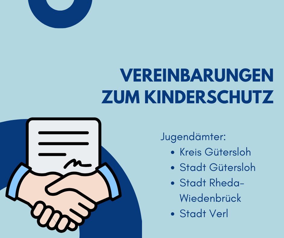 Vereinbarungen zum Kinderschutz - 1 Grafik zu Vereinbarungen. Personen geben sich die Hand. Im Hintergrund ist ein Dokument zu sehen.