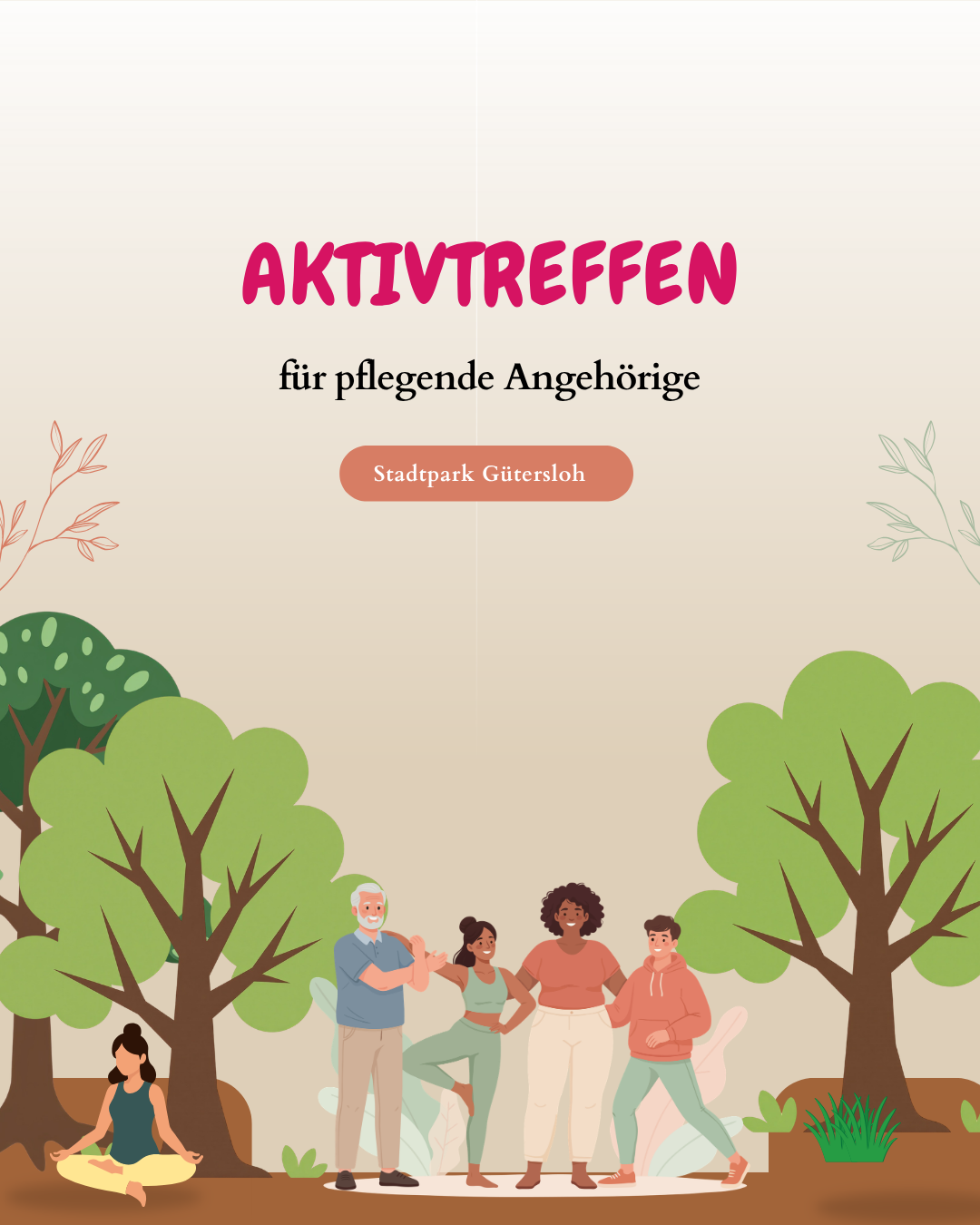 Canva-Grafik mit Personen und Bäumen im Park.