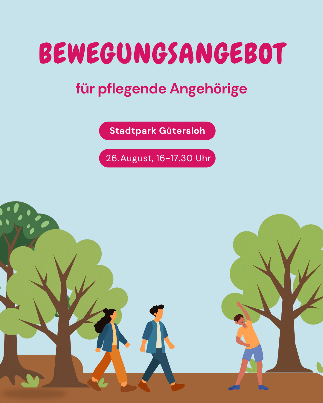 Grafik mit Bäumen und Menschen, die sich bewegen.