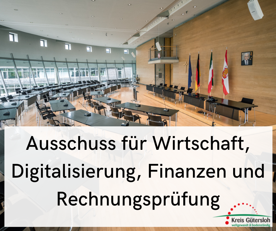 Ausschuss für Wirtschaft, Digitalisierung, Finanzen und Rechnungsprüfung Sitzungssaal im Kreishaus Gütersloh zu sehen.