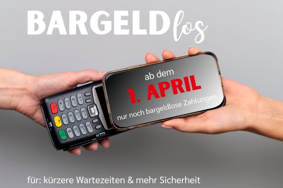 Bargeldloser Zahlungsverkehr in der Zulassungsstelle Grafik mit Kartenlesegerät und Smartphone zum Thema, dass ab dem 1. Appril 2026 in der Zulassungsstelle des Kreises nur noch bargeldlos gezahlt werden kann.