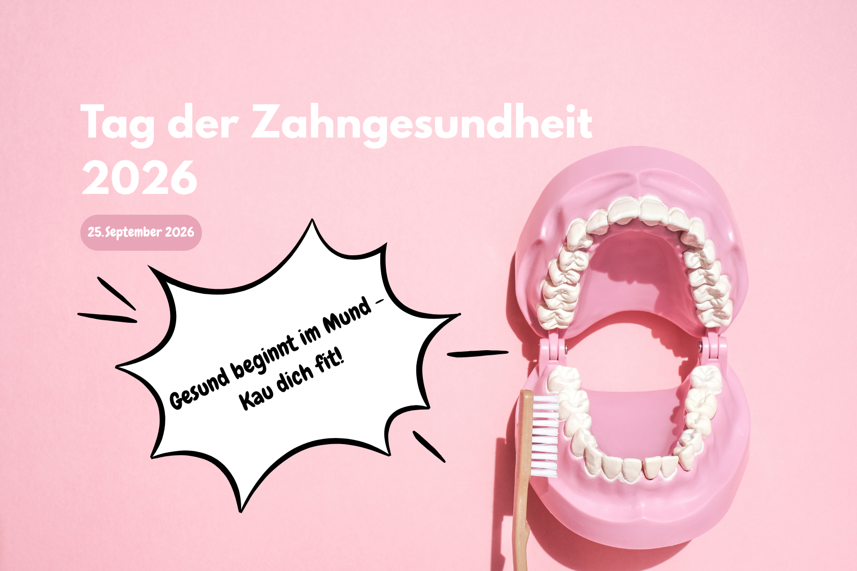 Tag der Zahngesundheit - Grafik - 2 Gebiss zu sehen mit einer Zahnbürste