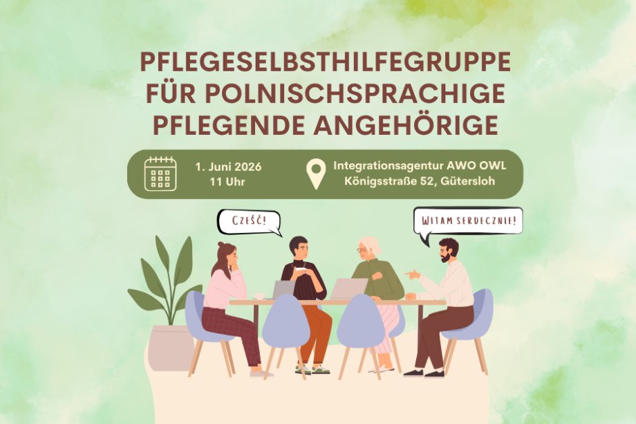 Canvagrafik zur Ankündigung, dass am 1. Juni sich erstmals eine neue Gruppe für pflegende polnische Angehörige trifft