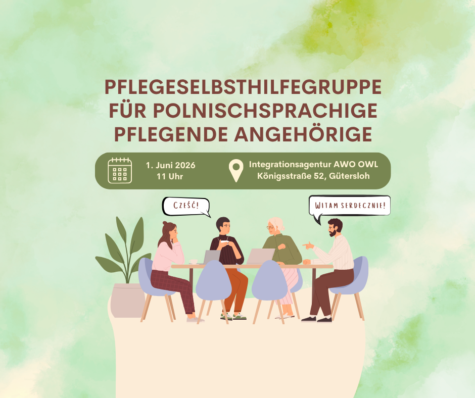 Canvagrafik neue Gruppe pflegende polnische Angehörige Canvagrafik zur Ankündigung, dass am 1. Juni sich erstmals eine neue Gruppe für pflegende polnische Angehörige trifft