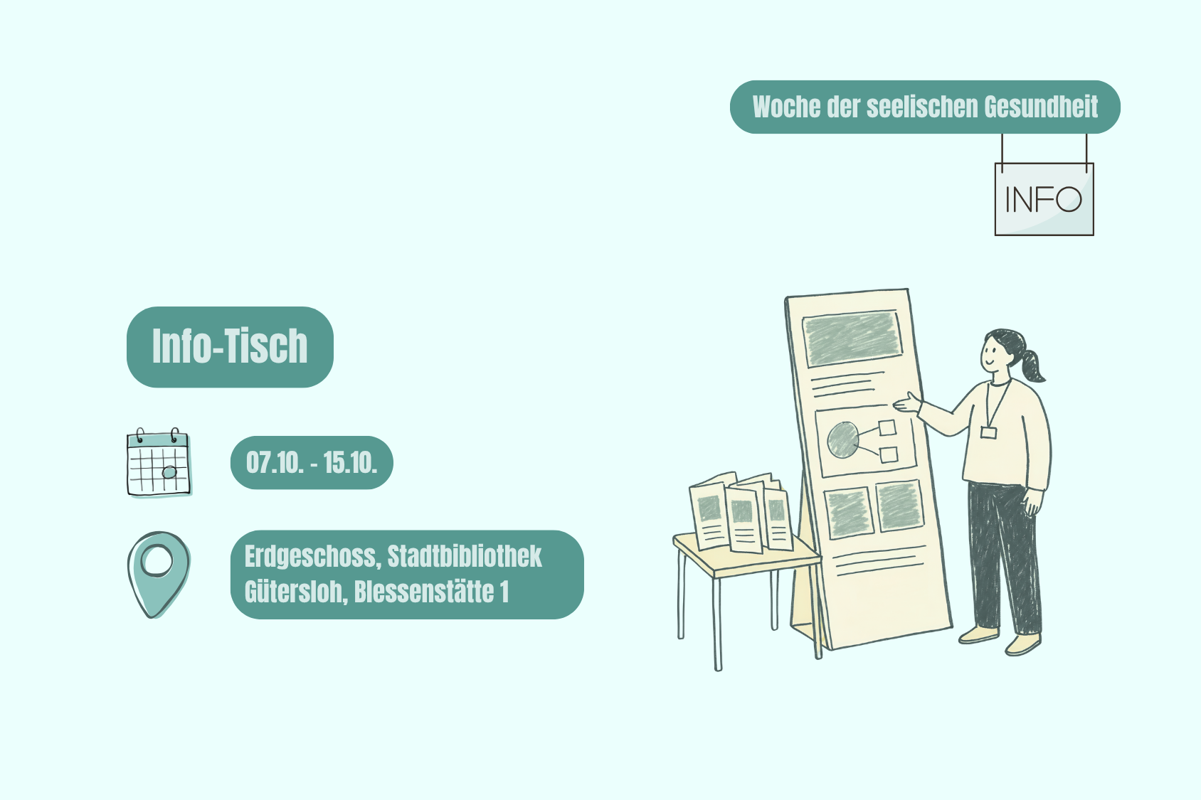 Grafiken PM - Woche der seelischen Gesundheit - 1 Grafik zur Woche der seelischen Gesundheit und dem damit verbundenen Info-Tisch in der Stadtbibliothek