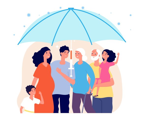 Family vaccinate. Vaccination concept, innovation virus protection vaccine. Happy parents, grandparent treatment and safety health vector illustration