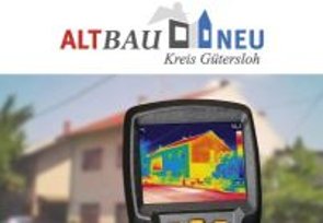 Oben: Altbauneu Logo. Unten: Anzeige einer Wärmebildkamera, im Hintergrund Gebäude